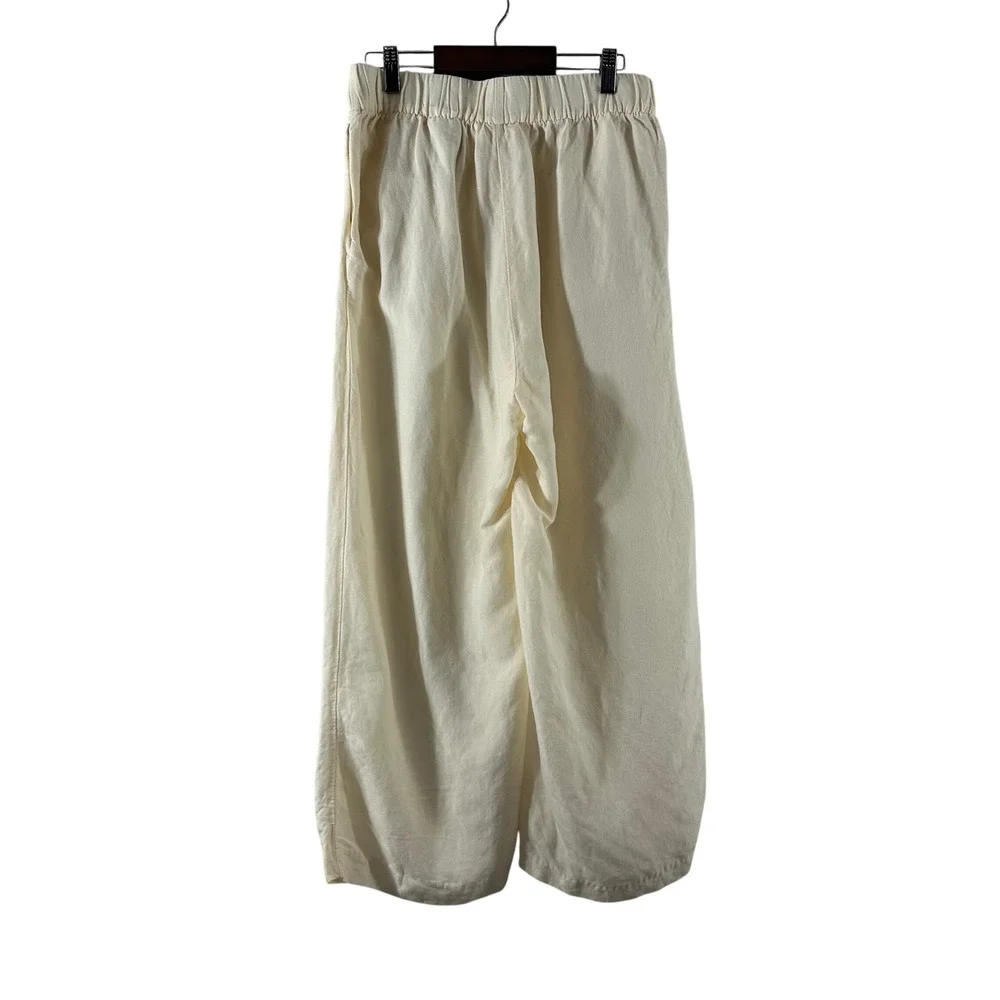 H&M Cream‎ Linen Blend Wide Leg Crop Pants Elastic Waist Womens Small
